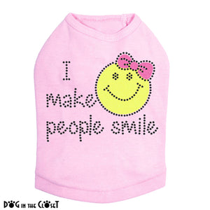 I Make People Smile (Girl) Dog Tank in Light Pink
