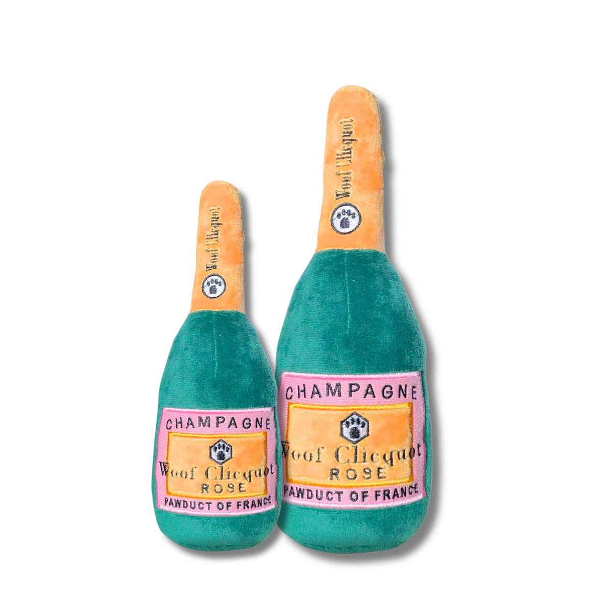 Woof Clicquot Rose' Champagne Bottle Plush Toy  Posh Puppy Boutique