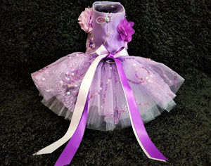 Purple Floral Embroidered Dog Dress