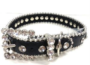 Couture Clear Crystal and Leather Dog Collar in Black - Posh Puppy Boutique