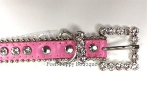 Couture Clear Crystal and Leather Dog Collar in Pink - Posh Puppy Boutique