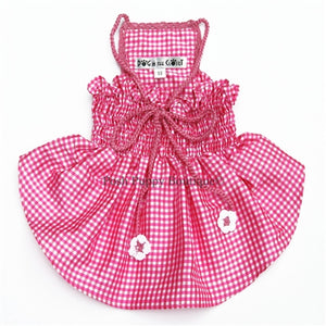 The Lanna Collection - Pink Checked Silk Dress with Crochet Trim - Posh Puppy Boutique