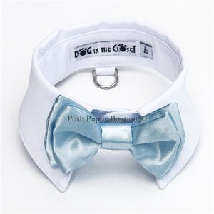 White Shirt Dog Collar with Baby Blue Bow Tie - Posh Puppy Boutique