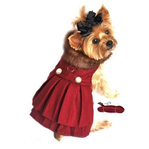 Burgundy Wool with Fur Collar Harness Coat - Posh Puppy Boutique