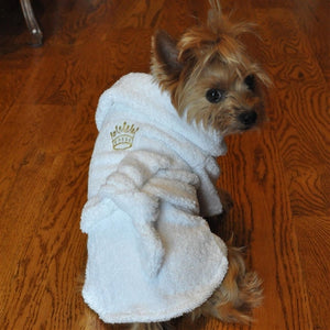 White Gold Crown Cotton Dog Bathrobe - Posh Puppy Boutique