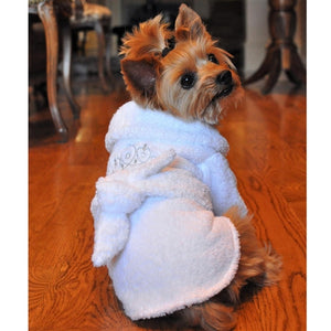 White Silver Tiara Cotton Dog Bathrobe - Posh Puppy Boutique