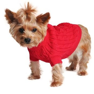 Combed Cotton Cable Knit Dog Sweater - Fiery Red - Posh Puppy Boutique