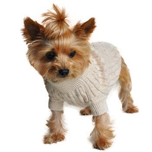 Combed Cotton Cable Knit Dog Sweater - Oatmeal - Posh Puppy Boutique