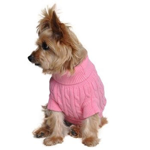 Combed Cotton Cable Knit Dog Sweater - Candy Pink - Posh Puppy Boutique