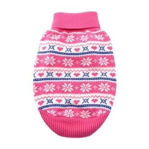 Combed Cotton Snowflake and Hearts Dog Sweater - Pink - Posh Puppy Boutique