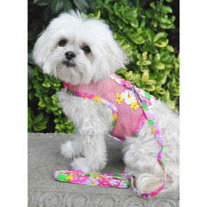 Cool Mesh Dog Harness with Leash - Pink Hawaiian Floral - Posh Puppy Boutique