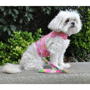 Cool Mesh Dog Harness with Leash - Pink Hawaiian Floral - Posh Puppy Boutique