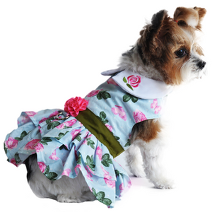 Pink Rose Harness Dress with Matching Leash - Posh Puppy Boutique