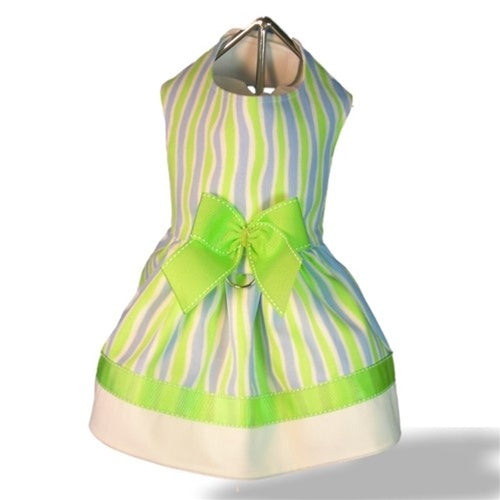 Lime Wavy Stripes Dog Harness Dress