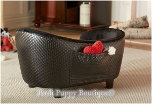 Ultra Plush Snuggle Bed -Basketweave - Black - Posh Puppy Boutique