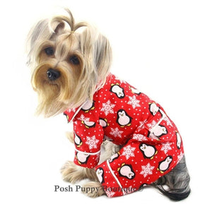 Penguins & Snowflake Flannel Pajama -Red - Posh Puppy Boutique
