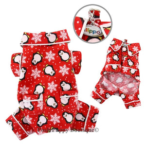 Penguins & Snowflake Flannel Pajama -Red - Posh Puppy Boutique