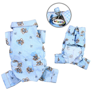 Adorable Teddy Bear Love Flannel Pajamas - Blue - Posh Puppy Boutique