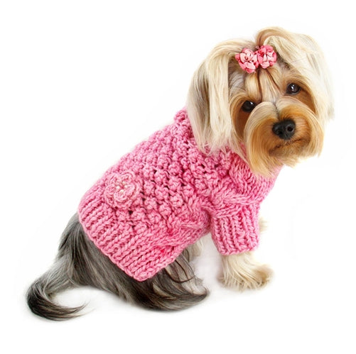 Pink Bobble Stitch Turtleneck Sweater - Hand Knitted