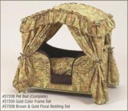 Brown & Gold Floral Canopy Pet Bed - Posh Puppy Boutique