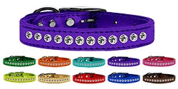 One Row Clear Crystal Metallic Leather Collar in Many Colors - Posh Puppy Boutique