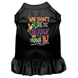 We Don't Hide the Crazy Screen Print Mardi Gras Dog Dress in Many Colors - Posh Puppy Boutique