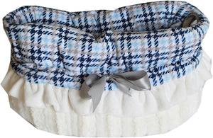 Reversible 3-in-1 Snuggle Bug Bed Carrier - Blue Plaid - Posh Puppy Boutique