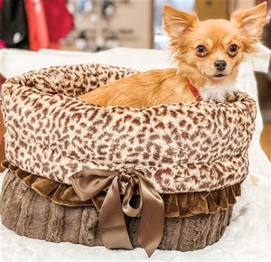 Reversible 3-in-1 Snuggle Bug Bed Carrier- Cheetah Print -Brown - Posh Puppy Boutique