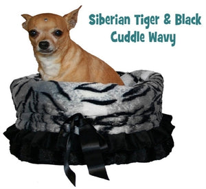 Reversible 3-in-1 Snuggle Bug Bed Carrier- White Siberian Tiger-Cream - Posh Puppy Boutique