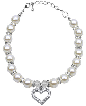 Heart and Pearl Necklace- White - Posh Puppy Boutique