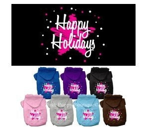 Scribble Happy Holidays Screen Print Pet Hoodie- Many Colors - Posh Puppy Boutique
