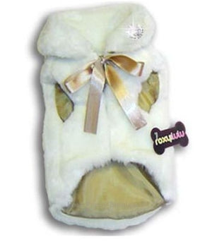 Fun Fur Glamour Coat- White with Gold Ribbon - Posh Puppy Boutique