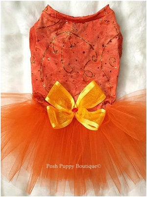 Tangerine Glitter Tutu Dress - Posh Puppy Boutique