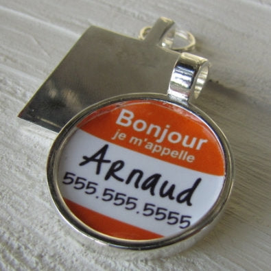 The Original French Bonjour "Je M'apelle" Silver Pet ID CustomTag