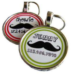 Hipster Mustach Custom Silver Pet ID Tag - Posh Puppy Boutique
