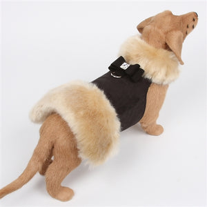 Susan Lanci Big Bow Faux Fur Coat - Champage Fox Black with Big Bow - Posh Puppy Boutique