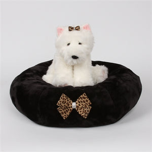 Susan Lanci Spa Bed with Nouveau Bow - Black - Posh Puppy Boutique