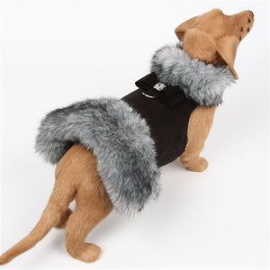 Susan Lanci Big Bow Faux Fur Coat - Black Tipped Silver Fox with Big Bow - Posh Puppy Boutique