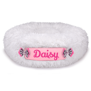 Susan Lanci Custom Bed in Cream Shag and Puppy Pink - Posh Puppy Boutique