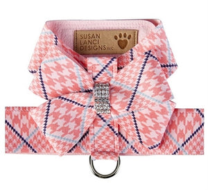 Susan Lanci Peaches N Cream Glen Houndsooth Tinkie Harness with Nouveau Bow - Posh Puppy Boutique
