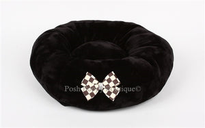 Susan Lanci Windsor Check Collection Bed - Black Spa - Windsor Check Nouveau Bow - Posh Puppy Boutique
