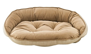 Reversible Microvelvet Crescent Bed- Flax - Posh Puppy Boutique