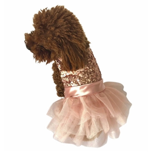 Marilyn Fufu Tutu Dog Dress, Rose Gold Sequins