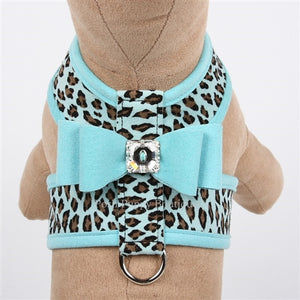 Susan Lanci Tiffi Blue Cheetah Contrasting Tinkie Harness- with Big Bow - Posh Puppy Boutique