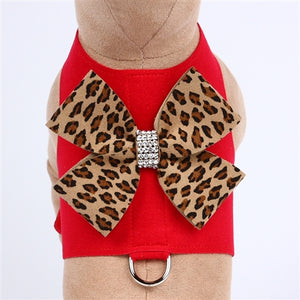 Susan Lanci Contrasting Nouveau Bow Bailey Harness- Red/Cheetah - Posh Puppy Boutique