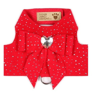 Susan Lanci Red Bailey Harness - Silver Stardust & Tail Bow Heart - Posh Puppy Boutique