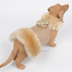 Susan Lanci Nouveau Bow Faux Fur Coat- Camel -A-Champage Fox - Posh Puppy Boutique