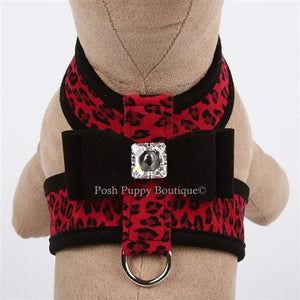 Susan Lanci Red Cheetah Tinkie Harness with Black Trim and Big Bow - Posh Puppy Boutique