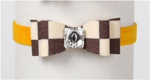 Susan Lanci Windsor Check Collection Ultrasuede Collars- Big Bow Style and Many Colors - Posh Puppy Boutique