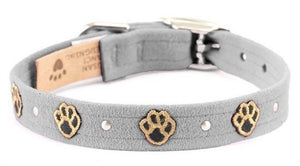 Susan Lanci Embroidered Paws with Studs Ultrasuede Dog Collar - Posh Puppy Boutique